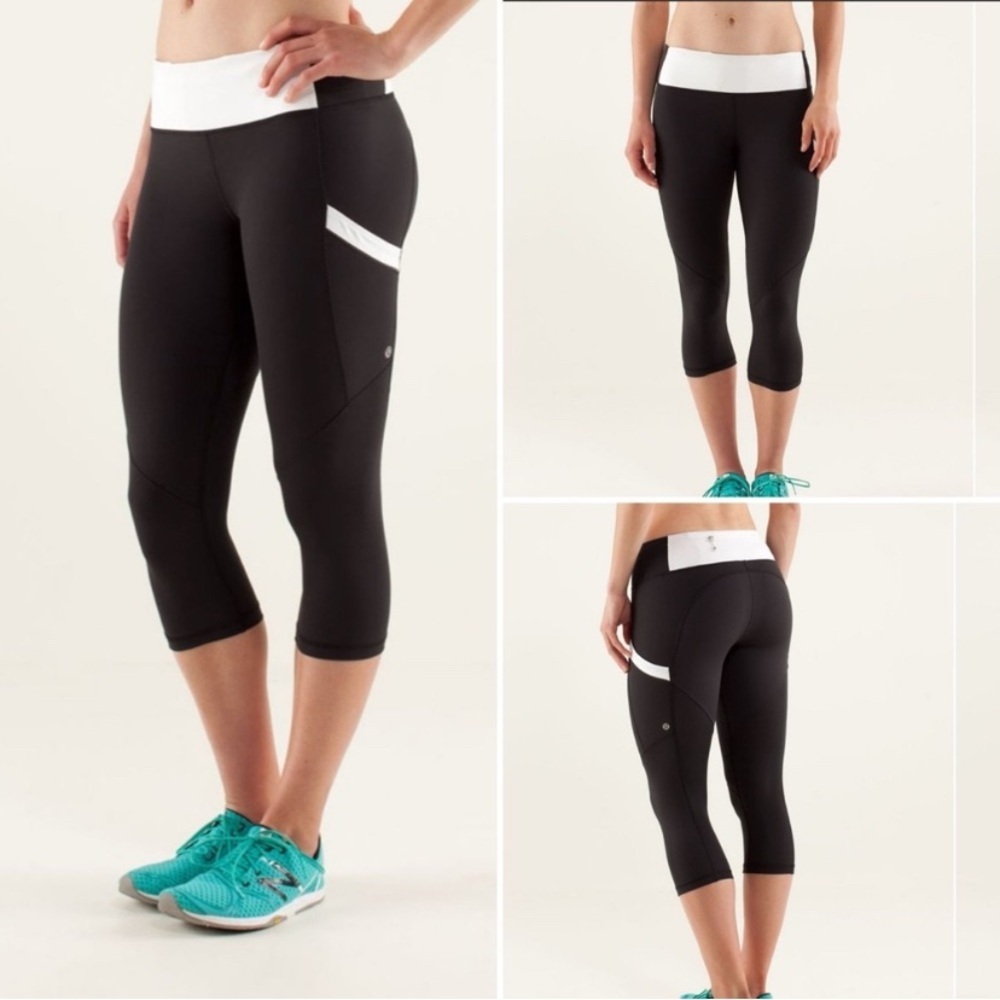 Lululemon Run Speed Track Crop Black White Leggings Size 6 LW6986S
